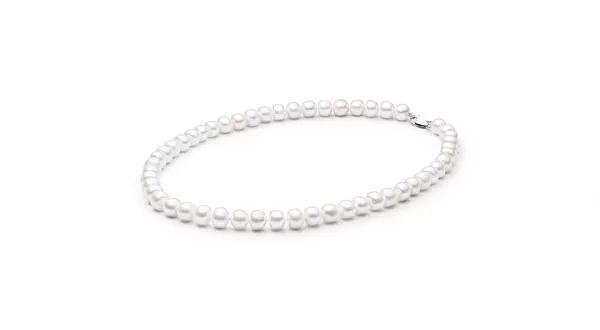 Elegante Perlenkette weiß halbrund 10-11 mm, 50 cm, Verschluss 925er Silber, Gaura Pearls, Estland